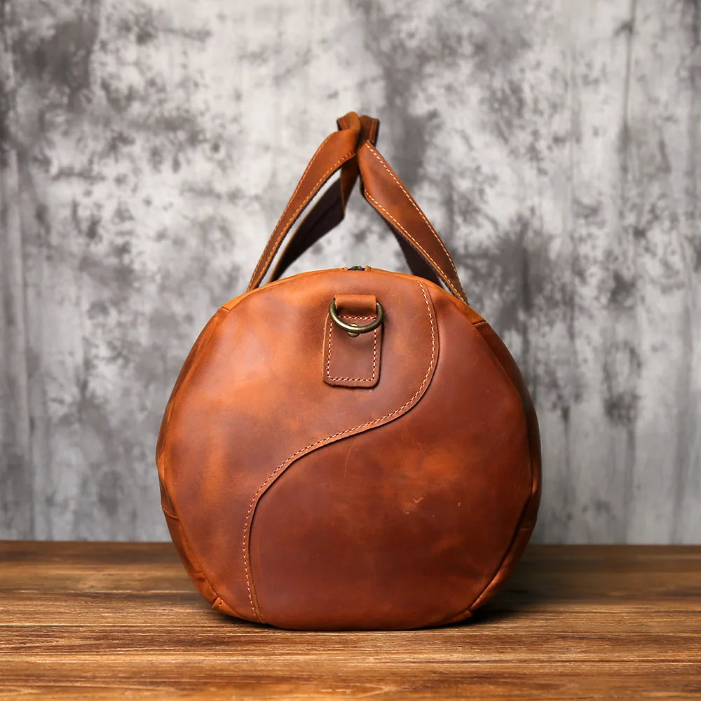 NZPJ Retro Genuine Leather Men's Travel Baotou Layer Cowhide Handbag Crazy Horse Leather Single Shoulder Crossbody Bag