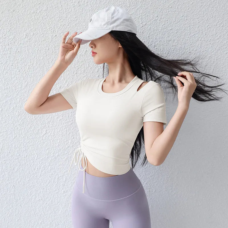 New Advanced Women's Yoga Sportswear Short Sleeve T-Shirt Slimming Running Pilates Training Fitness Summer Tight Fit Top