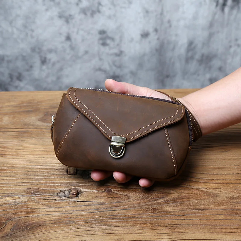 Retro Leather Men's Mobile Phone Bag Crazy-horse Leather Waist Bag Top Layer Cowhide Clutch Cross-body Shoulder Bag NZPJ