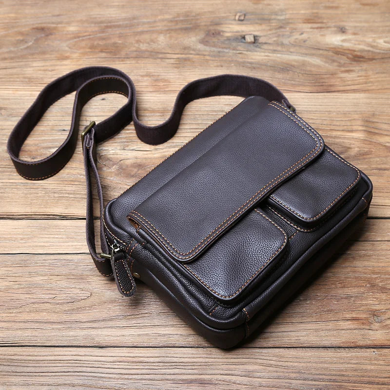 Retro Handmade Leather Men's Shoulder Bag First Layer Cowhide Crossbody Messenger Bag Casual Trend Men Bag 8 Inch Ipad Bag NZPJ