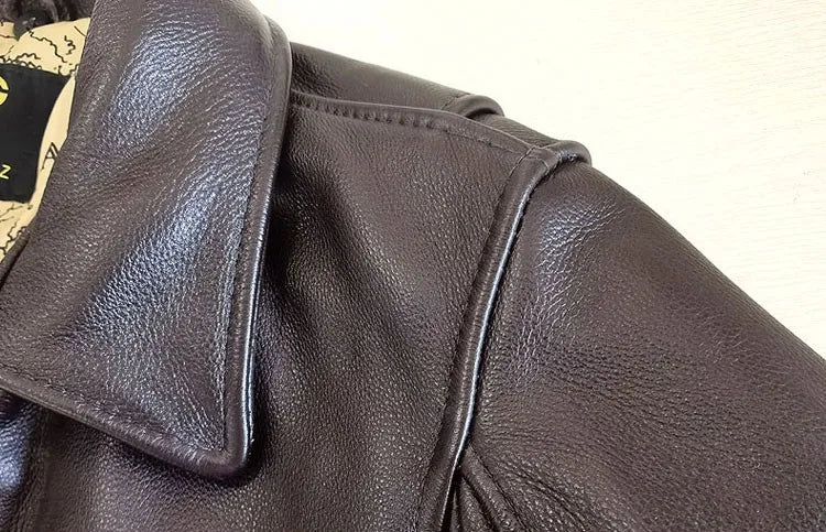 Dark Brown Autumn Leather Jacket Women Retro Style Plus Size 3XL Genuine Natural Cowhide Wool Collar Military G1 Flight Coat