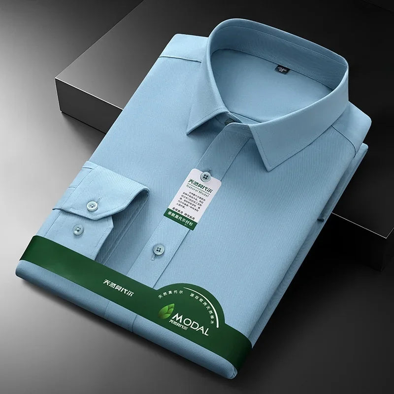 Quality Anti-Wrinkle Men Shirt Long Sleeves Dress Shirts For Men Slim Fit Camisa Social Business White Office Shirt  5XL