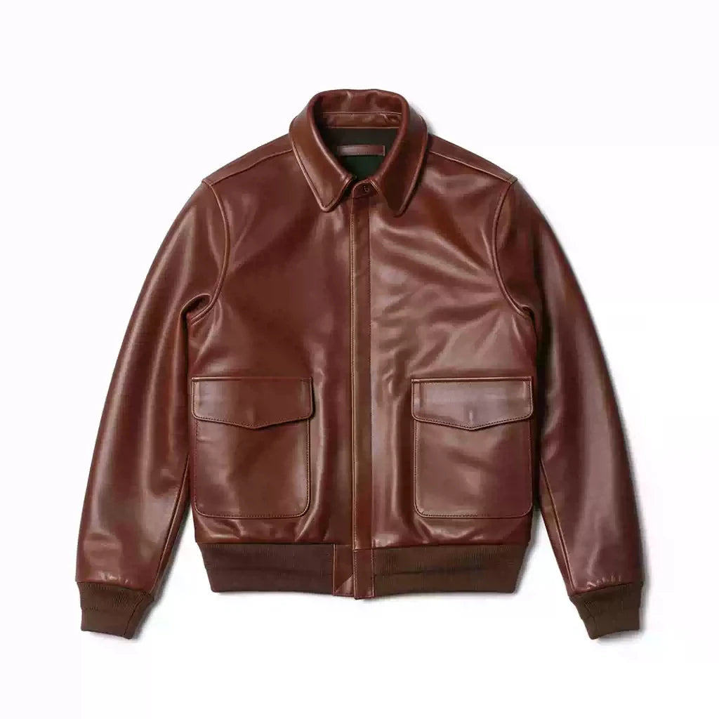 Brown Winter Leather Jacket Men Military Style Plus Size 5XL Genuine Natural Cowhide Turn-Down Collar Retro A2 Flight Coat