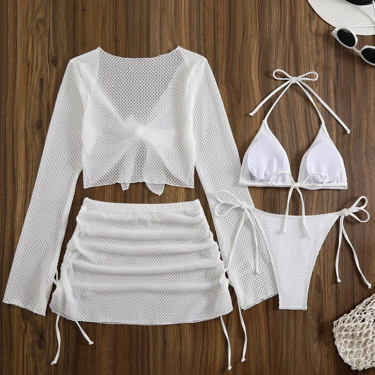 Sexy Solid Color Bikini Set Strap Crossbody Swimwear Polyester Fabric Backless Design for Swimming And Water Sports