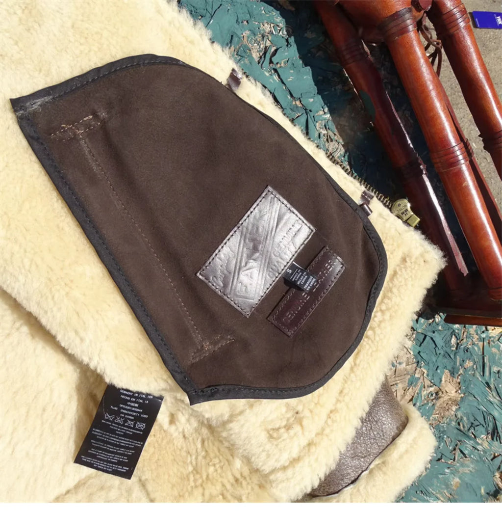 Dark Brown Winter Shearling Jacket Men Retro Style Plus Size 5XL Genuine Natural Thick Sheepskin B6 Bomber Flight Coat