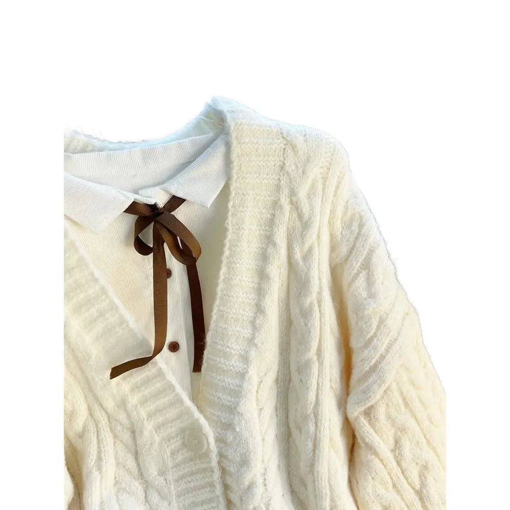 Women's Thickened Lazy Design Knitted Cardigan Sweater Outerwear Loose Princess Sleeve V-Neck Long Sleeve Autumn Winter Coat