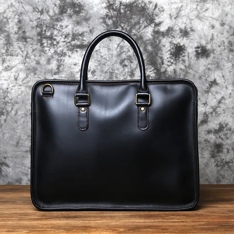 NZPJ Men's Briefcase Leather Handbag Retro Top Layer Cowhide Laptop Bag Crazy Horse Leather Shoulder Messenger Bag Luxury Bag