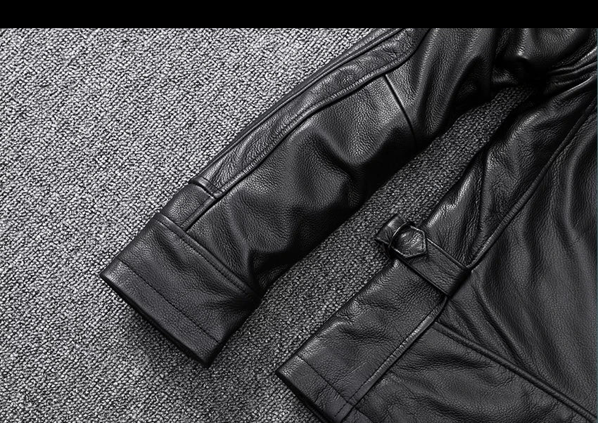 Black Autumn Leather Jacket Men Retro Style Plus Size 8XL Genuine Natural Cowhide Turn-Down Collar Smart Casual Coat