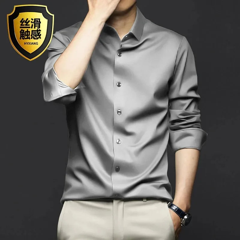 Men's White Shirt Long Sleeve Non iron Business Dress Slim Fit Korean Version Professional Work White Casual Men's Suit Shirt