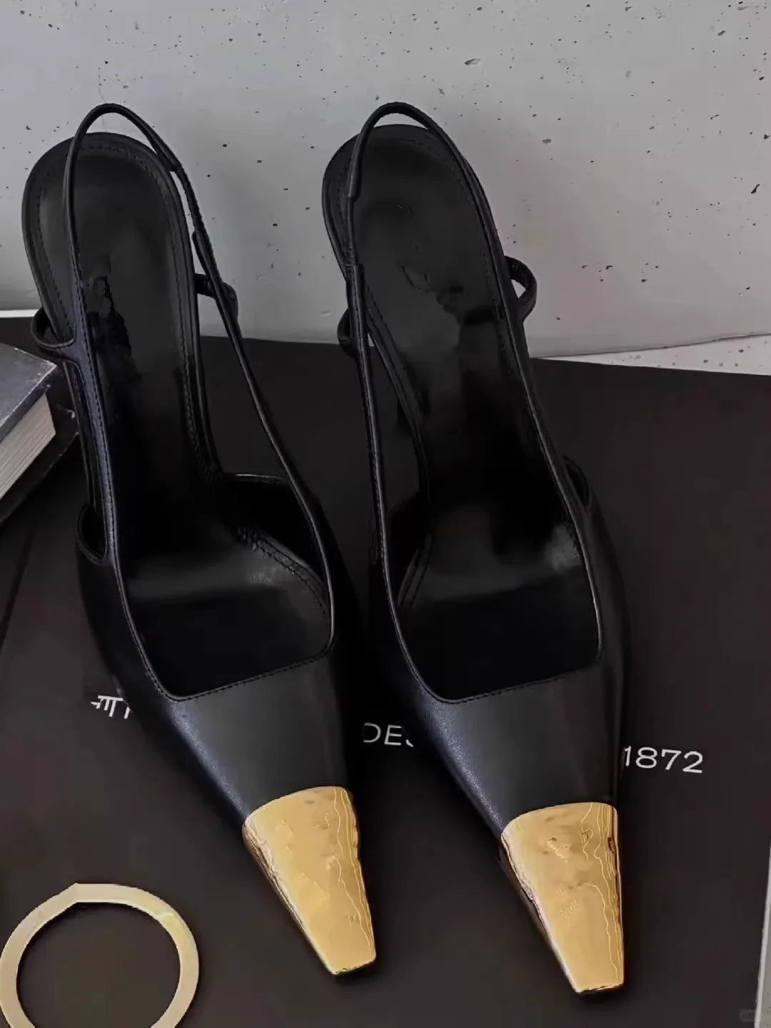Metallic Square Toe High Heels Black Low Cut Single Shoes Versatile for Autumn Winter Season Sexy Style Fastest Shipping Avai...