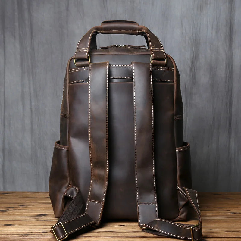 Retro Leather Men's Backpack Top Layer Leather Large Capacity Computer Backpack Crazy Horse Leather Leisure Travel  Men Bag NZPJ