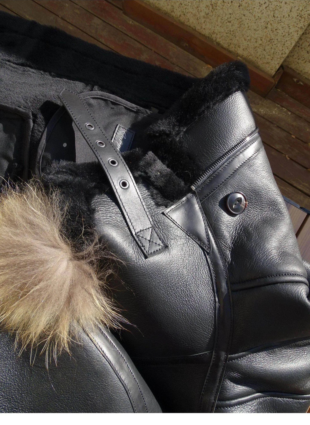 Black Winter Hooded Shearling Jacket Men Casual Style Plus Size 3XL Genuine Natural Thick Sheepskin Warm Single Breasted Coat