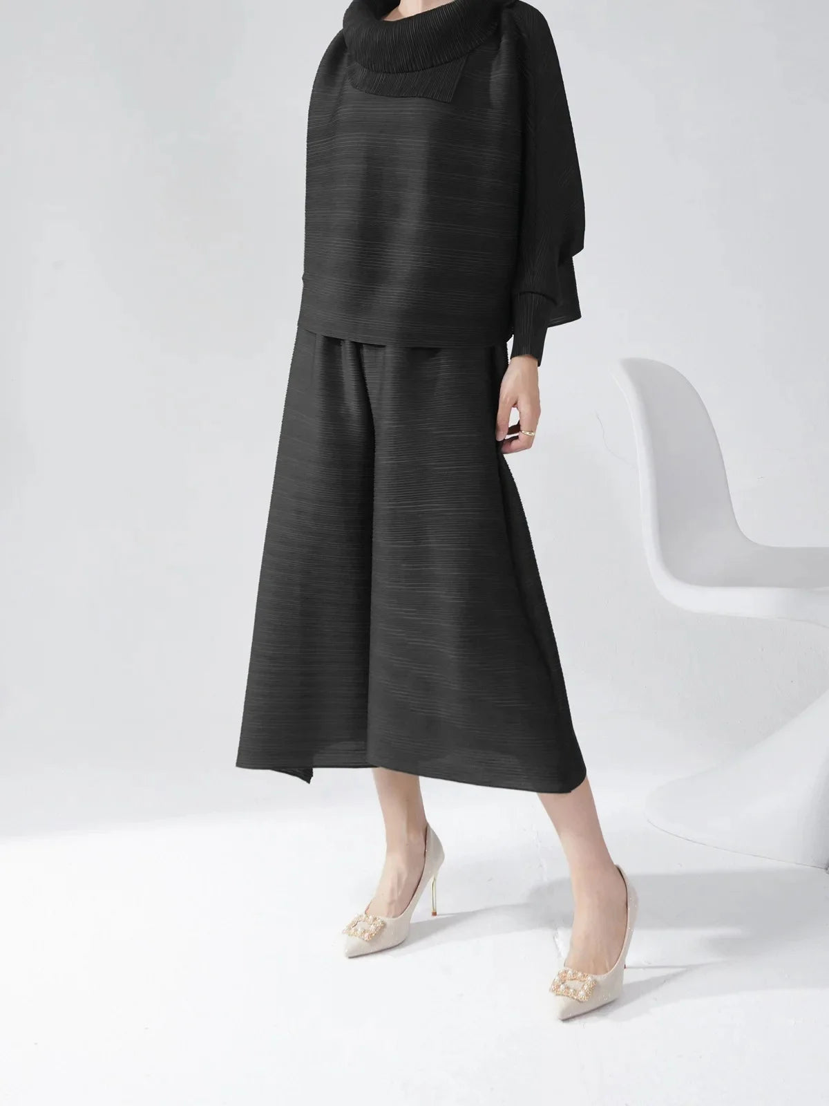 plus Size Women's Wide Leg Pants Draped Thin Folded Summer Casual Seven-Five-Length Loose Fit Trousers by None(Ae Stock)