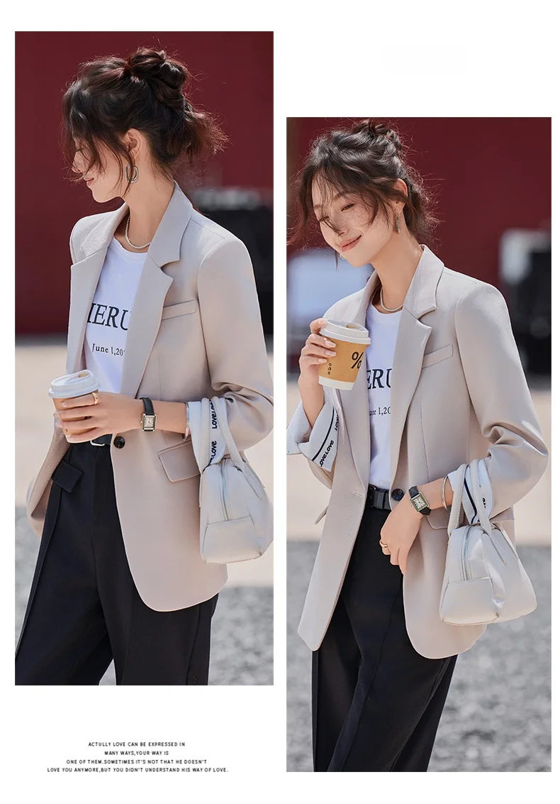 Café Brown Women's Casual Fashionable Suit Jacket Elegant Atmosphere Spring Autumn Season Polyester Spandex Commute Style