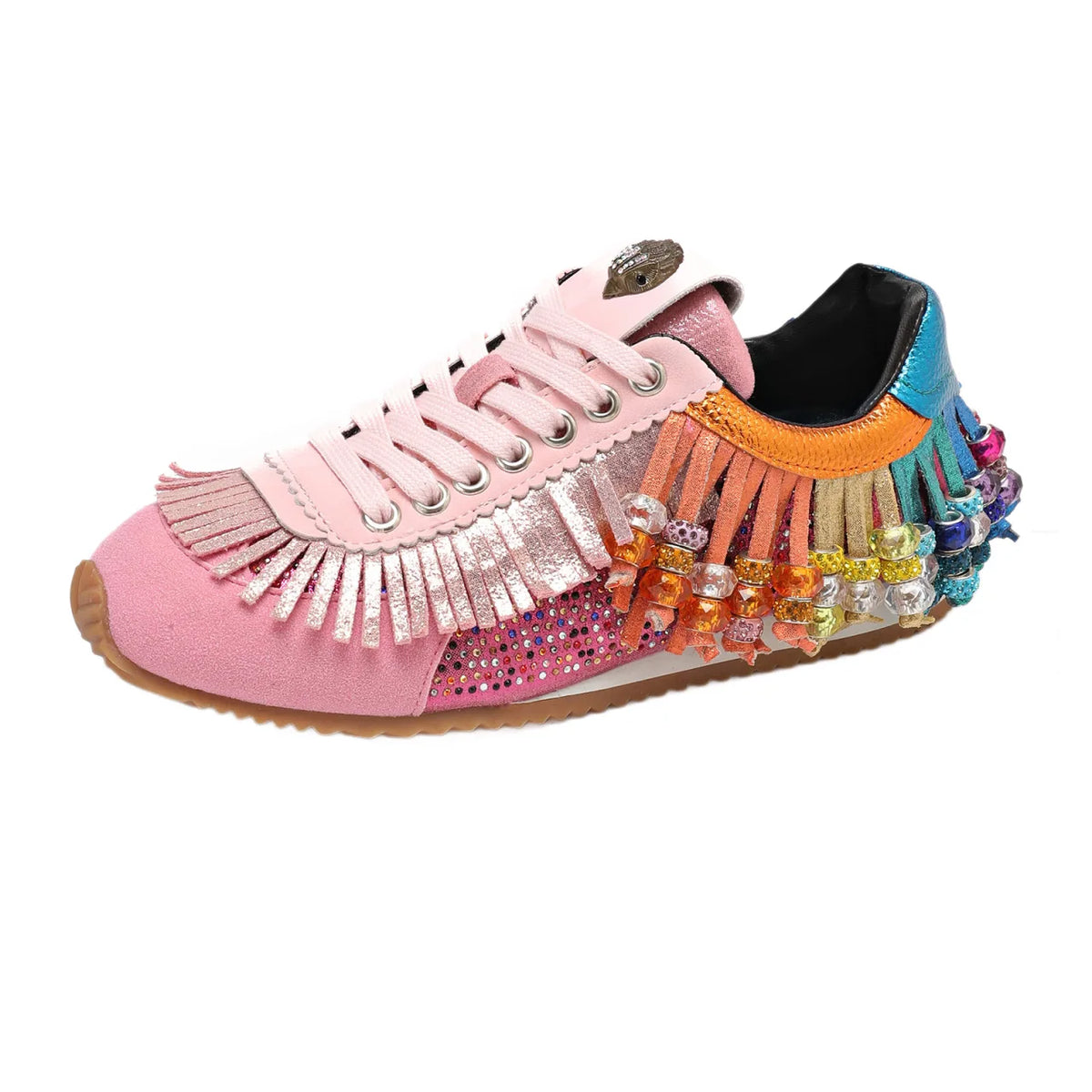 Colorful Tassel Water Diamond Casual Flat Bottom Sport Board Shoes Large Size 2026 New Style Retro Knot Design round Toe