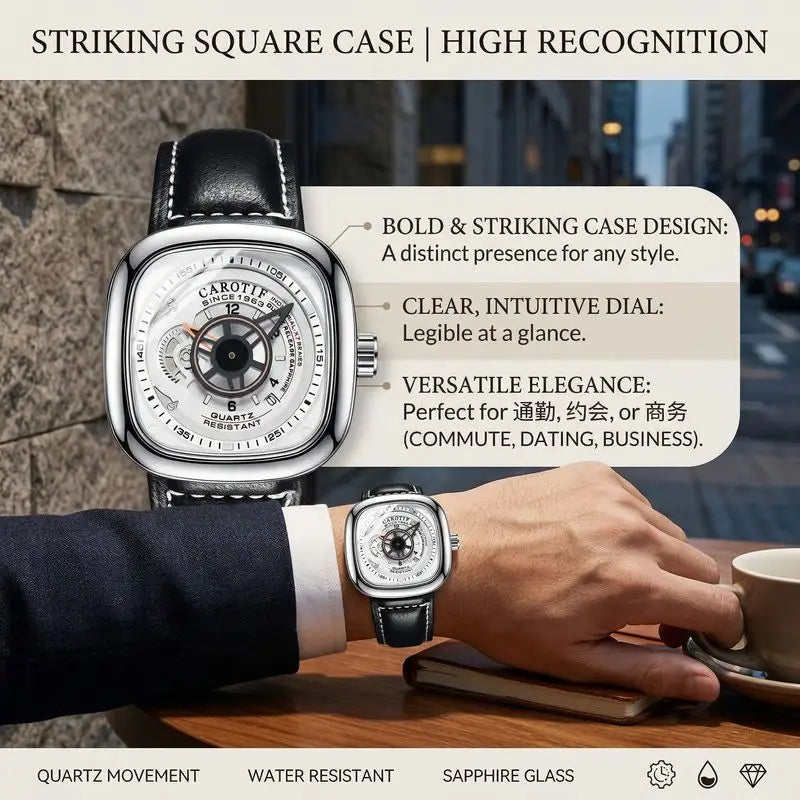 1 piece square case black leather strap ins style niche design personalized dial trendy versatile men's