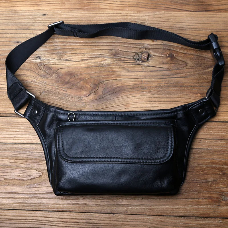 NZPJ Men's Genuine Leather Waist Bag First Layer Leather Casual Chest Bag Soft Leather One-shoulder Crossbody Bag Man Belt Pouch