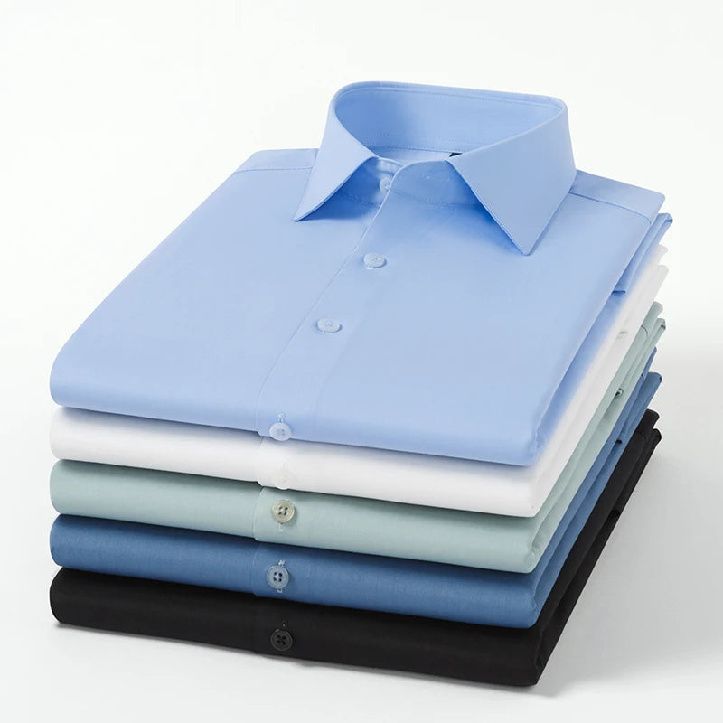 Bamboo Fiber Solid Color Long Sleeve Shirts for Men Slim Fit Formal Plain Shirt Work Anti-Wrinkle Tops Soft Office Clothes