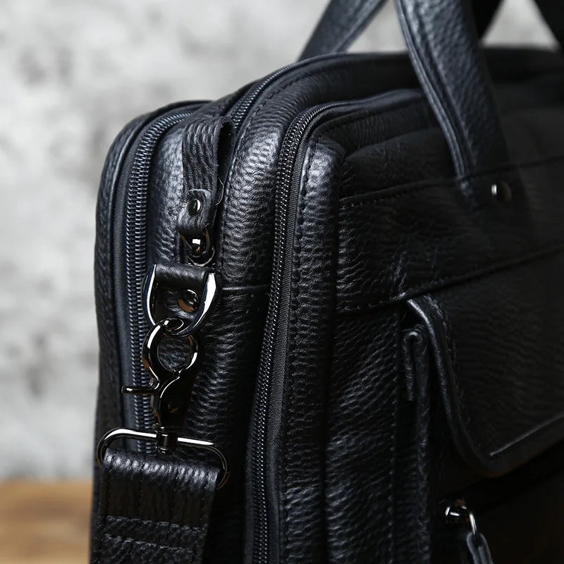 Fashion Leather Men Briefcase Top Layer Cowhide Business Handbag Casual Shoulder Messenger Bag for 15 Inch Laptop Bag NZPJ