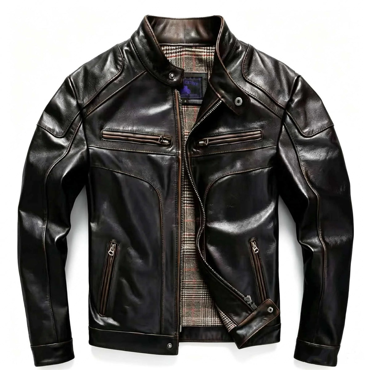 Black Autumn Leather Jacket Men Retro Style Plus Size 6XL Genuine Natural Cowhide Stand Collar Motorcycle Sports Vintage Coat