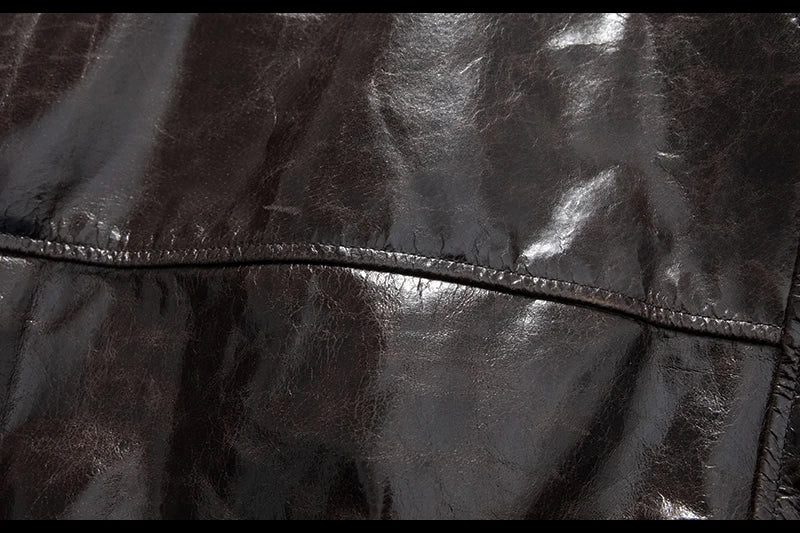 Men's Genuine Leather Military Flight Jacket | Real Leather Embroidered Patches G-1 Bomber Pilot High-Gloss Oil-Wax Brown