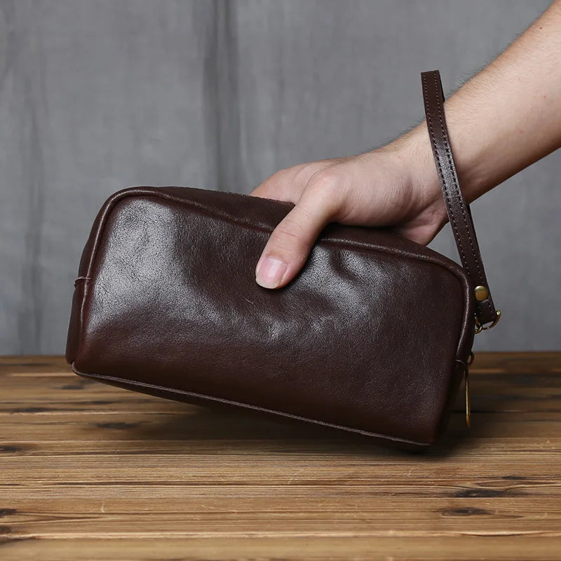 NZPJ Genuine Leather Men's Clutch Bag Top-Grade Cowhide Large-Capacity Wallet Casual Mobile Phone Pouch Card Bag