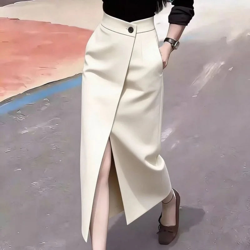 Black Asymmetric Suit Skirt Women's Spring Summer New High Waist Slimming Fashionable Midi Skirt New Arrival Casual Elegant