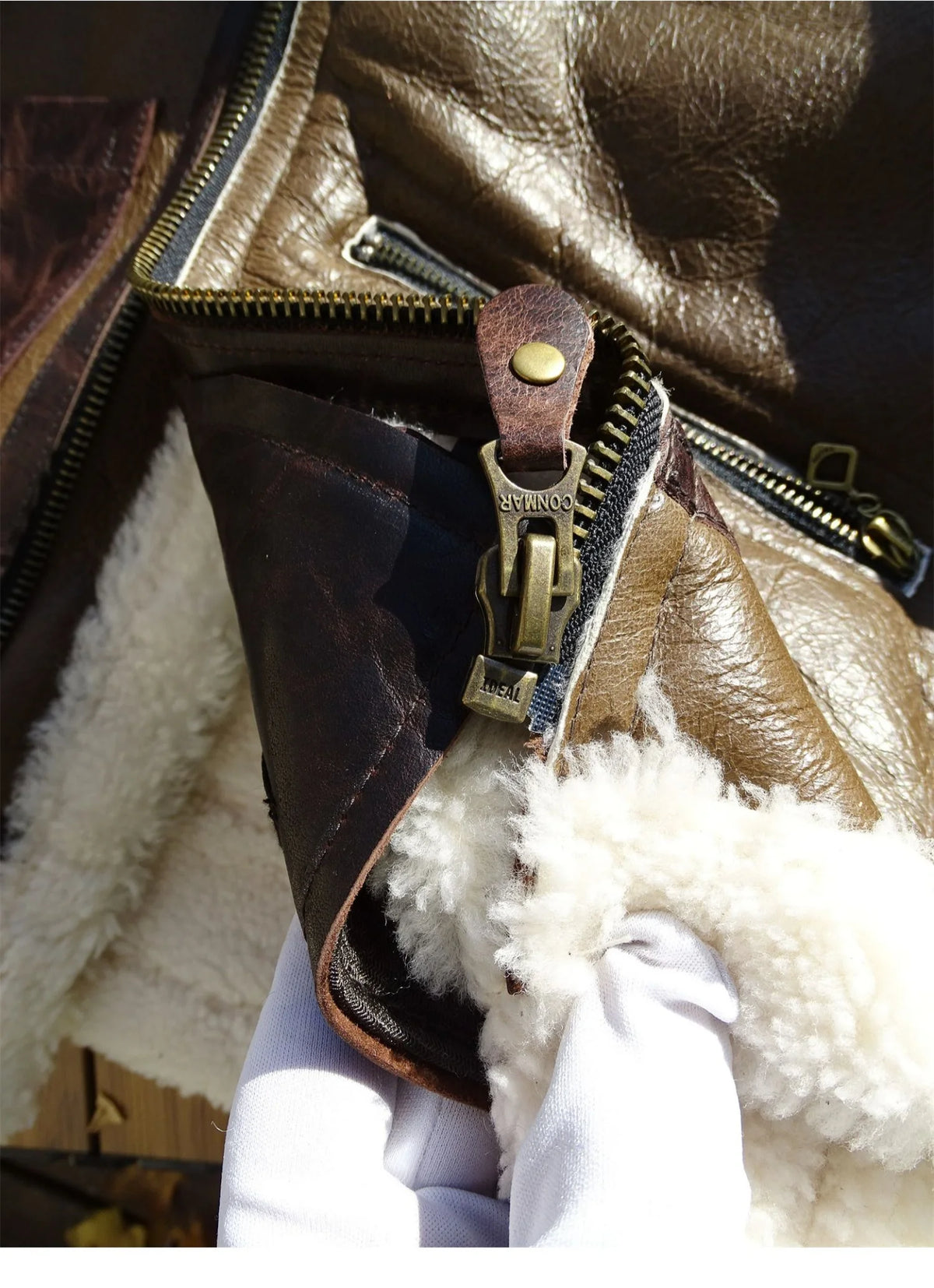 Men's B-3 Bomber Shearling Jacket Brown Black Two-Tone Genuine Leather Winter Warm Flight Pilot Coat Vintage Spliced