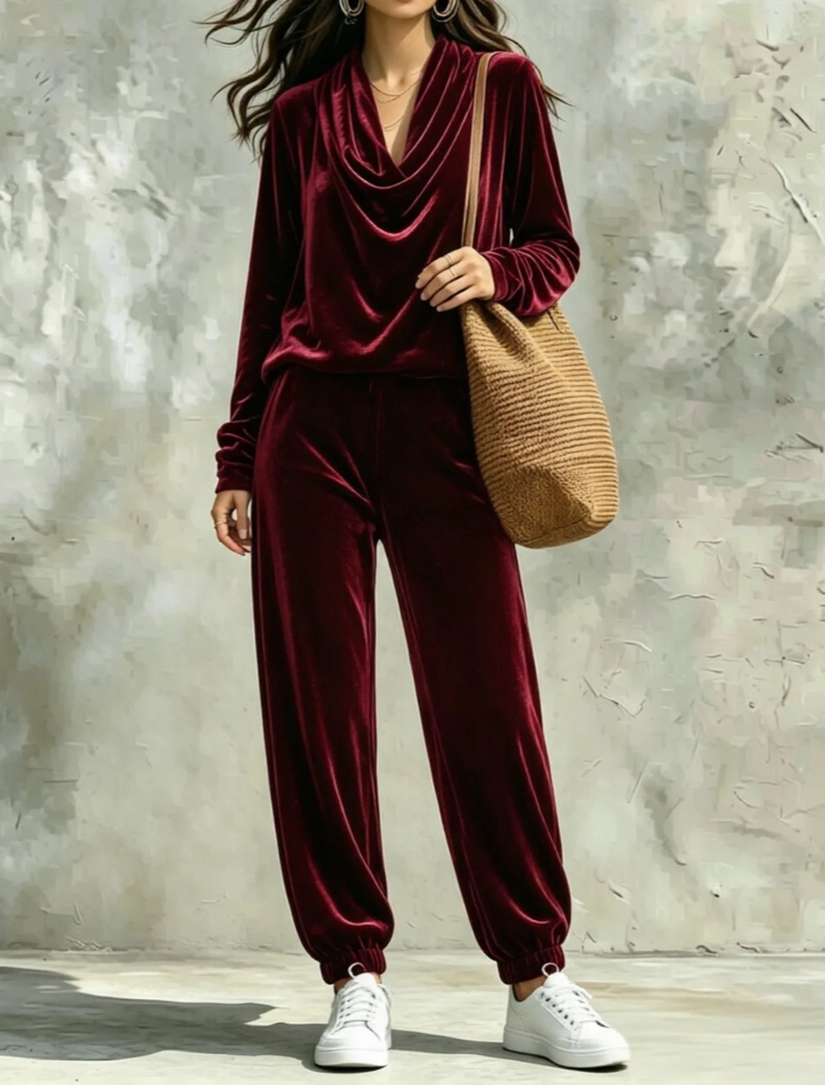 Fashionable Casual Long Sleeve Women's Top And Pants Set Comfortable Korean Velvet Fabric T-Shirt Style Pure Color Spring Aut...