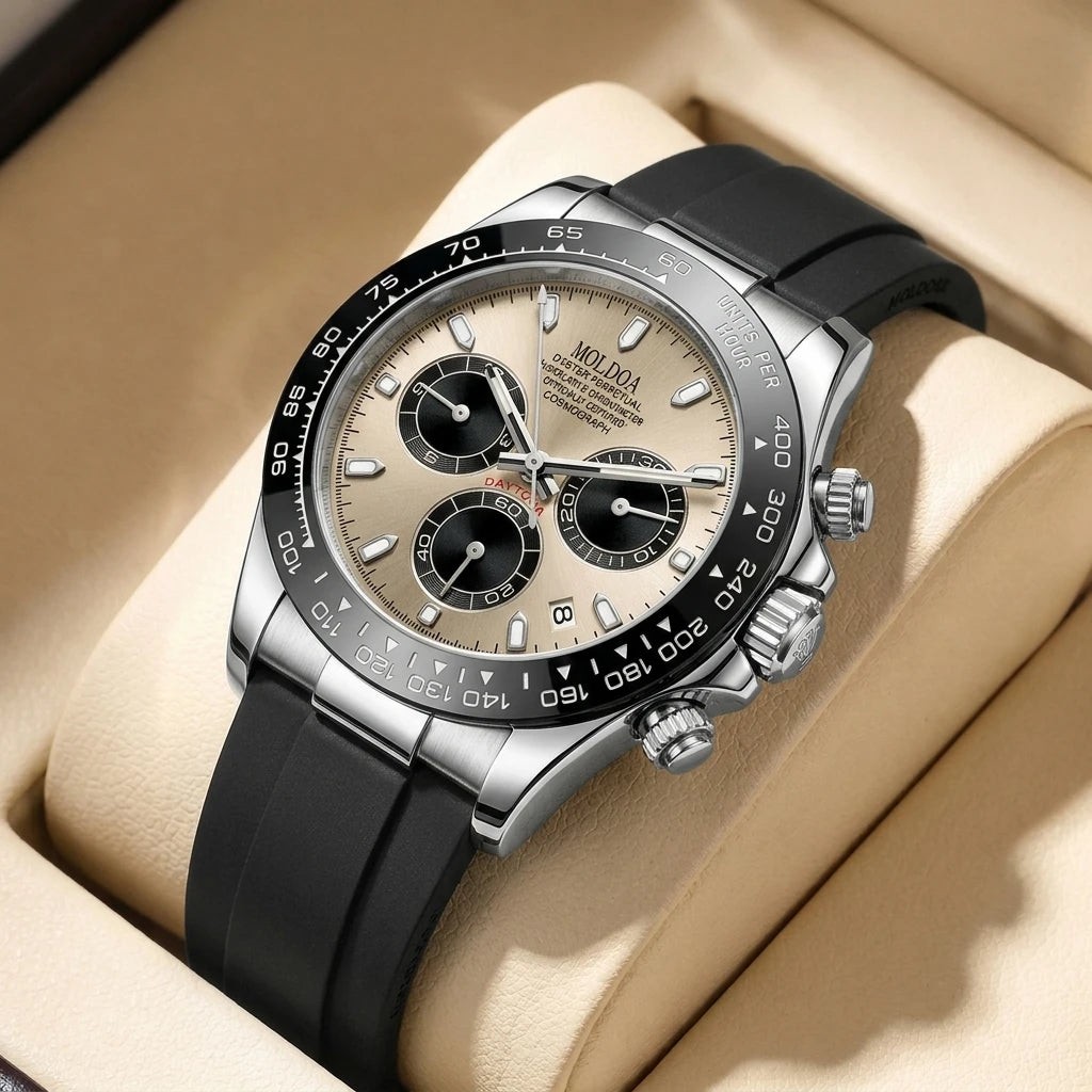 A Men's Silver Stainless Steel Trendy Multifunctional Quartz Watch with Dot and Line Display