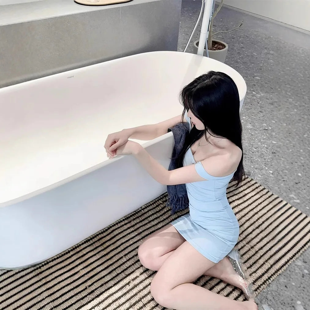 Sexy Korean Style One Shoulder Elastic Slim Fit Blue Skirt Short Dress High Waist Wrap around Bodycon Dress Ice Silk Material