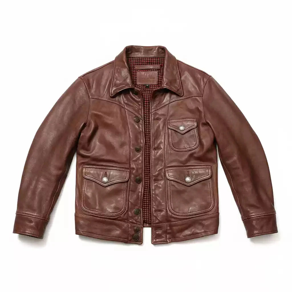Genuine Natural Sheepskin Turn-Down Collar Single Breasted Coat Red Brown Spring Leather Jacket Men Retro Style Plus Size 4XL