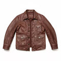 Genuine Natural Sheepskin Turn-Down Collar Single Breasted Coat Red Brown Spring Leather Jacket Men Retro Style Plus Size 4XL