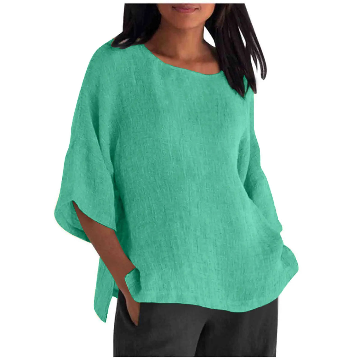 Hot Sale Of The Seasonwish Eaby Women's Cotton Linen Shirt round Neck Short Sleeve 25 Colors Casual Loose Fit Street Style Su...