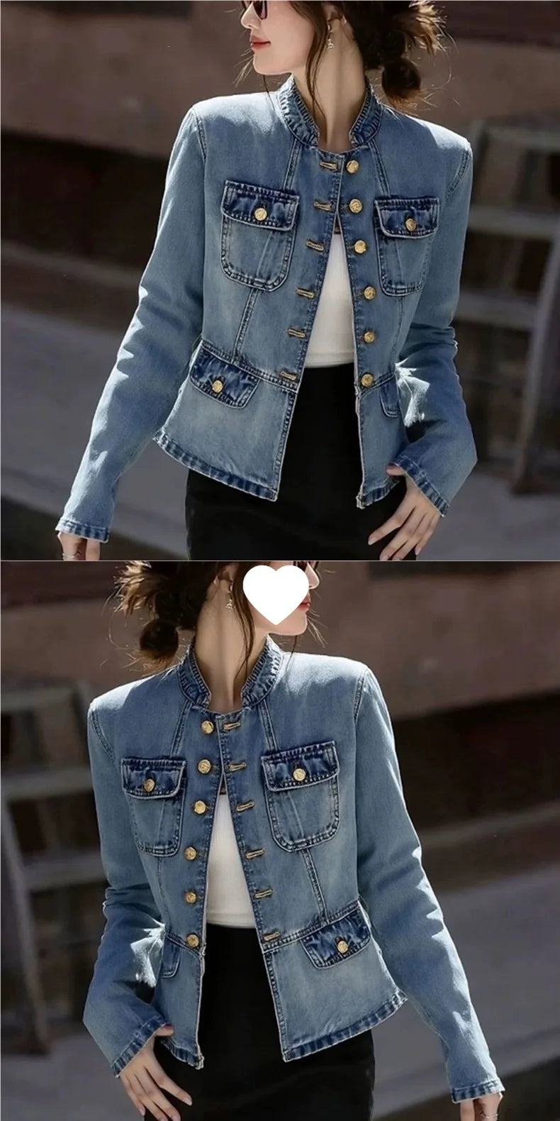 Stylish Unique Blue Denim Jacket Cool And Trendy Korean Style Autumn Winter Casual Long Sleeve Polo Collar Jeans Coat