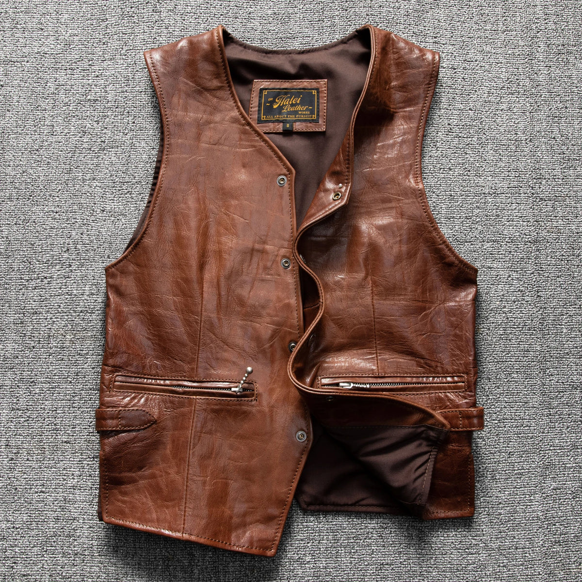 Brown Spring Leather Vest Men Retro Style Plus Size 5XL Genuine Natural Sheepskin O-Neck Collar Single Breasted Sleeveless Coat