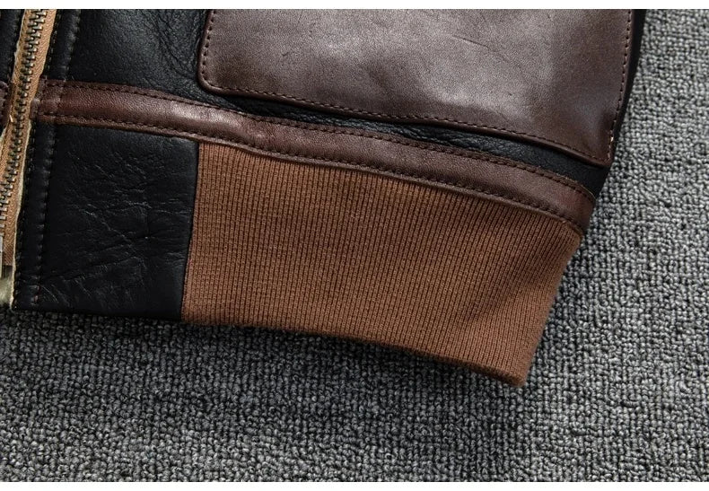Men's Genuine Sheepskin Shearling Jacket A2 Flight Style Black Brown Fur Collar Winter Bomber Pilot Coat Thick Warm Jacket