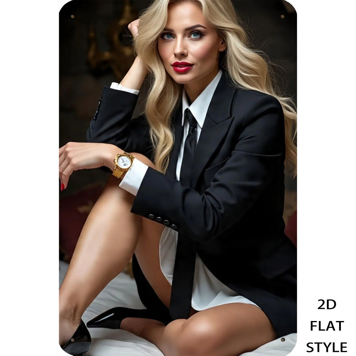 2D Vintage Businesswoman Metal Wall Sign 8x12 Inch, Elegant Outfit & Watch Design, Metal Wall Art for Home Office Cafe Bar Club