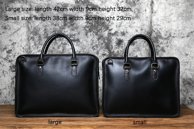 NZPJ Men's Briefcase Leather Handbag Retro Top Layer Cowhide Laptop Bag Crazy Horse Leather Shoulder Messenger Bag Luxury Bag