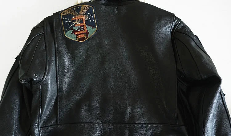 Black Autumn Leather Jacket Women Retro Style Plus Size 3XL Genuine Natural Cowhide Turn-Down Collar Military G1 Flight Coat