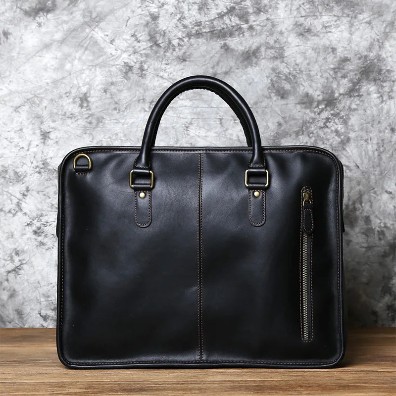 NZPJ Men's Briefcase Leather Handbag Retro Top Layer Cowhide Laptop Bag Crazy Horse Leather Shoulder Messenger Bag Luxury Bag