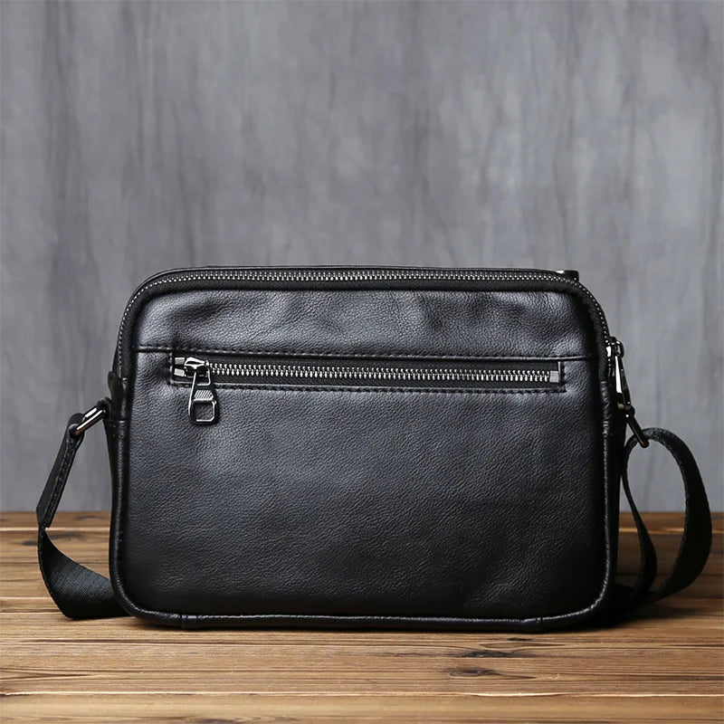 NZPJ Casual Leather Men Shoulder Bag Natural Cowhide Messenger Bag Large Capacity Business Solid Color Backpack for 10-inch Ipad