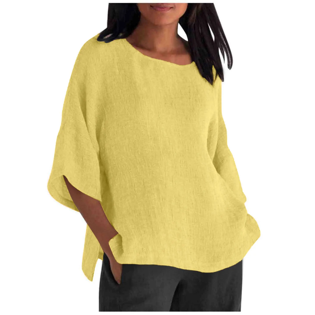 Hot Sale Of The Seasonwish Eaby Women's Cotton Linen Shirt round Neck Short Sleeve 25 Colors Casual Loose Fit Street Style Su...