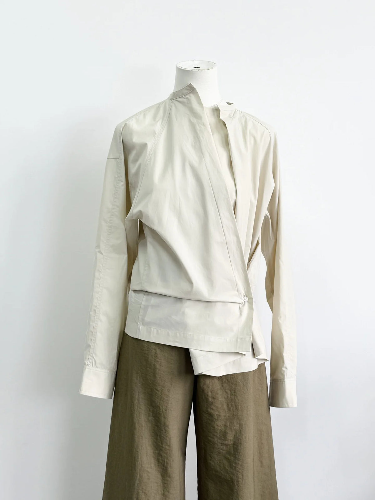 Asymmetric Button Side Split Long Sleeve Women's Shirt Le Home New Color Design Casual Commute Style Cotton British Style