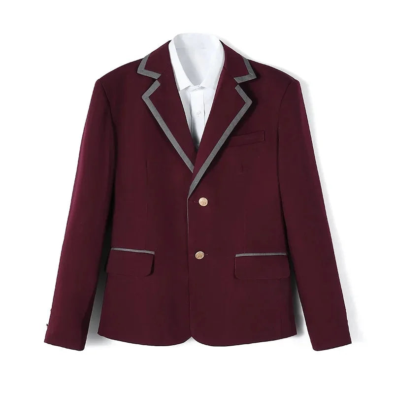 Deep Blue Dark Red School Uniform Jacket Easy Meet Junior High School Coat Polyester Fiber Regular Sleeve Length Flip Collar