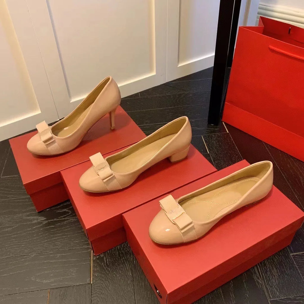 Comfortable round Toe High Version Spring New Style Red Shoes with Bow Tie Flat Heel Velvet Women Casual Shoes Ballet Flat