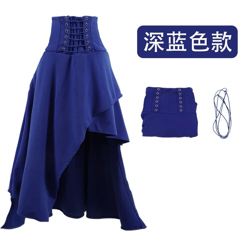 High Waist Gothic Skirt Half Length Irregular Long Skirt Five Colors Vintage Style Polyester Fabric Spring Summer Fashion
