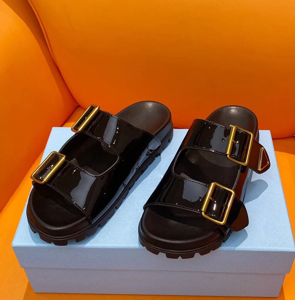 Roman Style Asymmetrical Bottom Sandals Genuine Leather Beach Slippers Women's Outdoor Wear Breathable Anti-slip Comfortable