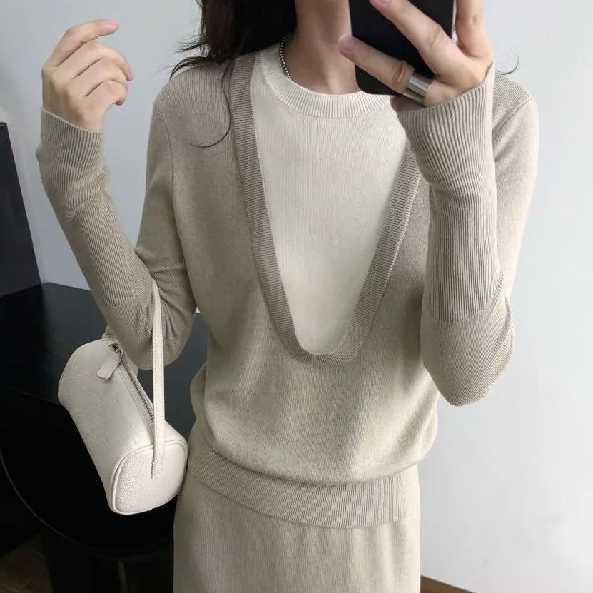 Andy Velvet Washed Large U-Neck Layered Slim Fit Knitwear Design Sensation Color Block Autumn Winter Top Polo Collar Sleeveless