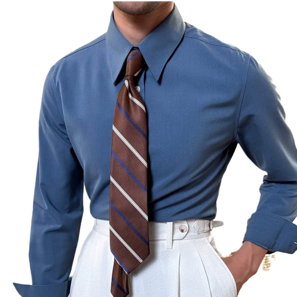 Men's Long Sleeve Business Shirt Fall Fashion French Style Big Collar Slim Fit Empire Collar Iron Free Breathable Machine Was...